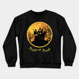 Halloween Moon Trick or Treat Haunted House Black Silhouette Crewneck Sweatshirt